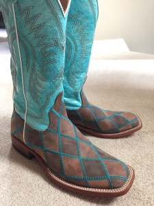 patchwork square toe boots